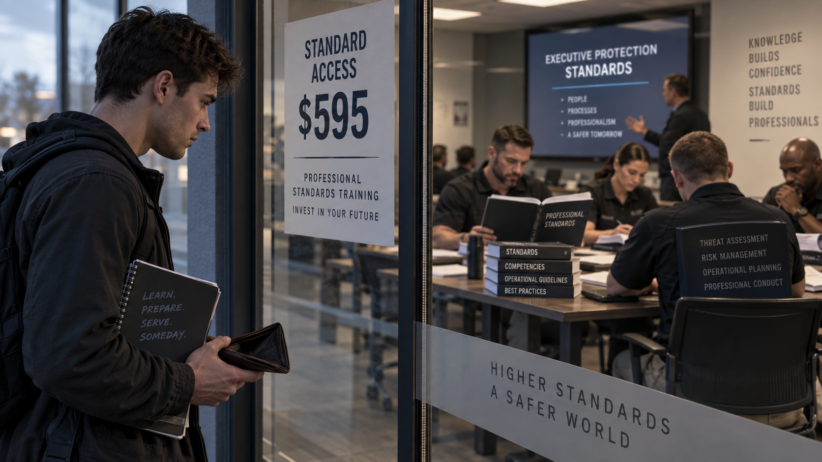 Executive protection standards cost and accessibility compared through publication price, training access, certification and professional adoption