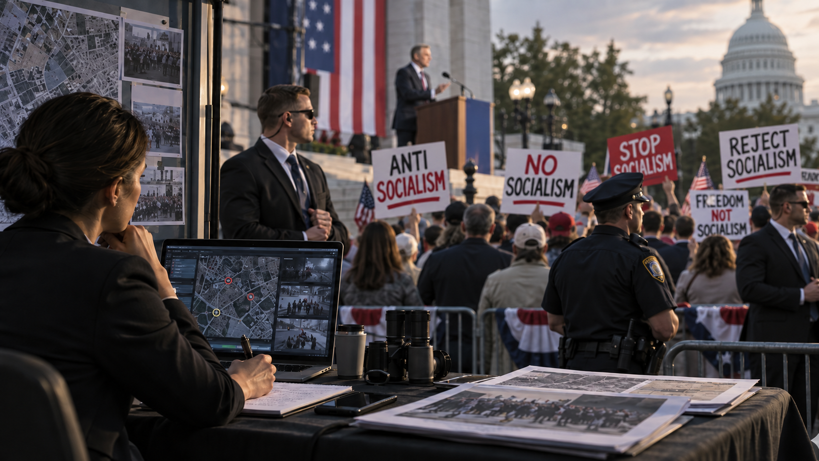 Political campaign rhetoric about socialism and communism examined as a protective-intelligence concern for DSA candidates and Democratic public officials in the 2026 midterms.