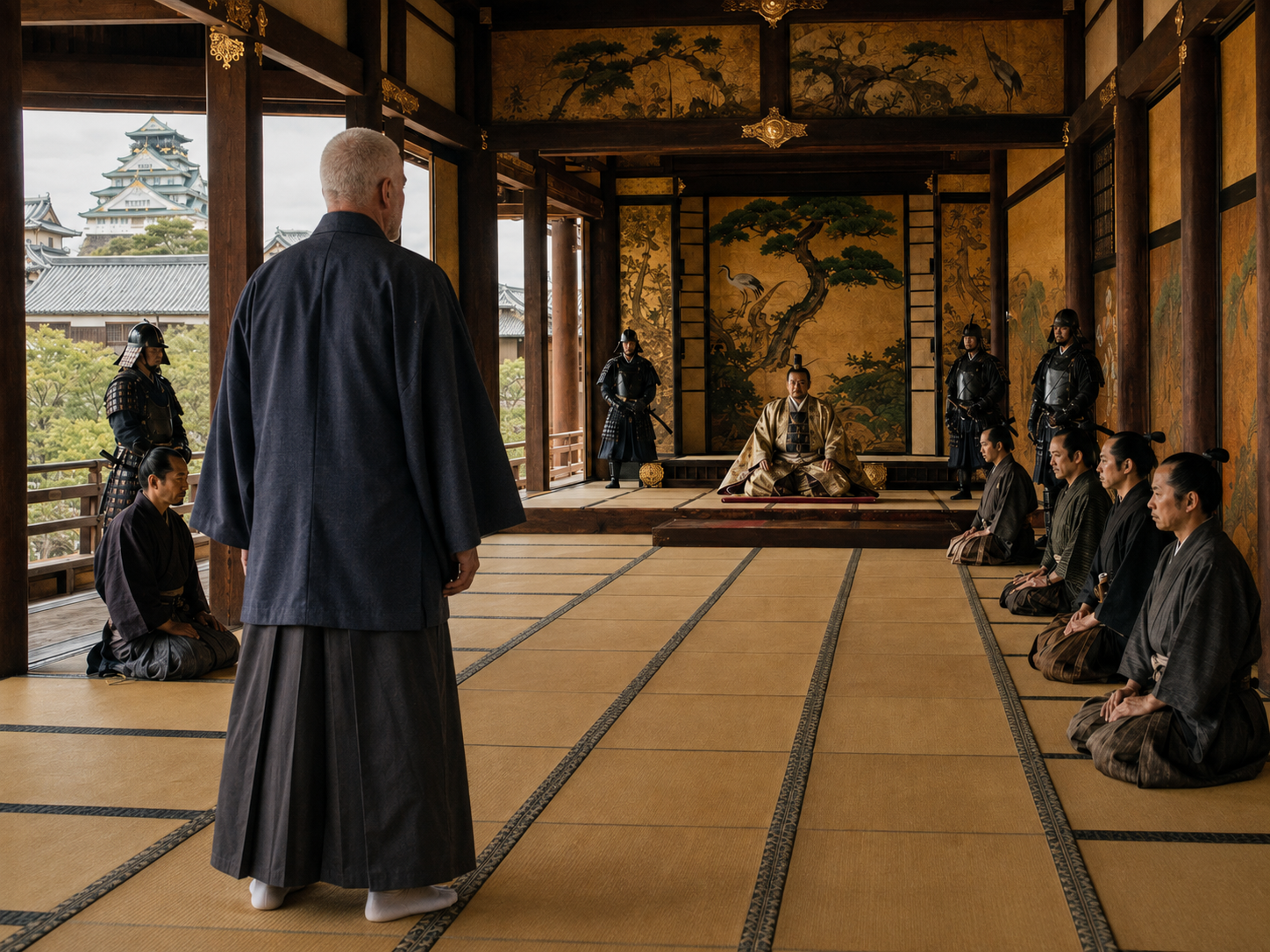 Matthew Parker meets Toyotomi Hideyoshi at Osaka Castle in a historical reconstruction examining Honnō-ji and executive-protection lessons.